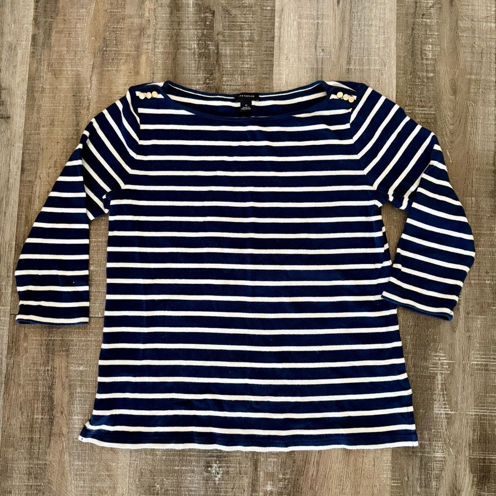 Ann Taylor Blue and White 3/4 Sleeve Tee